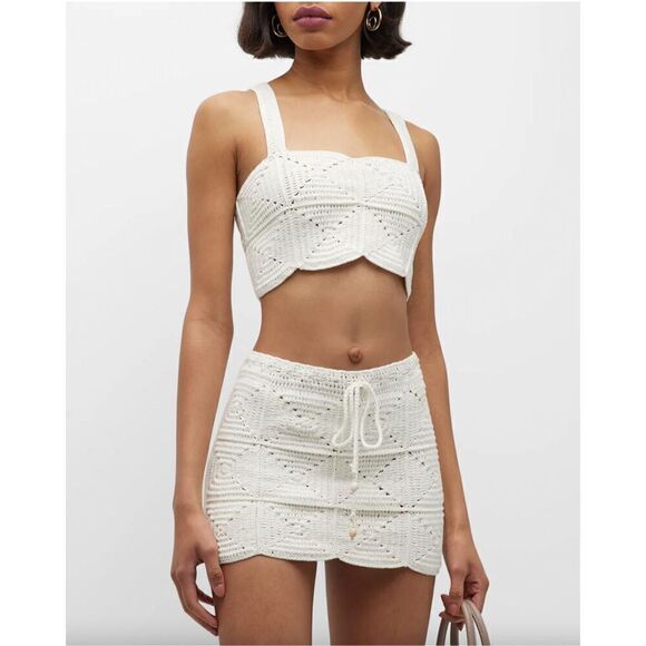 PAOLA BERNARDI Lana crochet Square-Neck Crochet Top and Mini Skirt Set Sz  M NWT - Picture 1 of 7